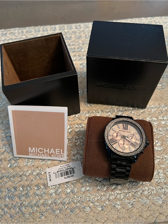 SALE! Michael Kors Black Watch MK 5879 with Rose Gold Dial and Crystal Bezel main image 12